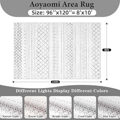 Area Rug Living Room Rugs 8x10 - Large Soft Boho Geometric Rug, Non-Slip Foldable Washable Rugs Non Shedding Morden Indoor Floor Carpet for Bedroom Office Dining Room (Dark Grey,8' x 10')