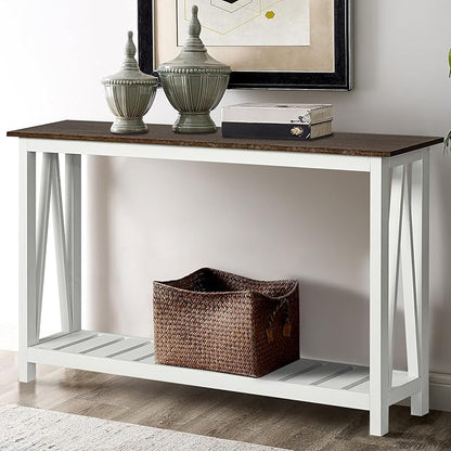 ChooChoo Farmhouse Console Table, Rustic Vintage Narrow Sofa Table for Entryway, Living Room, Hallway, 47 White