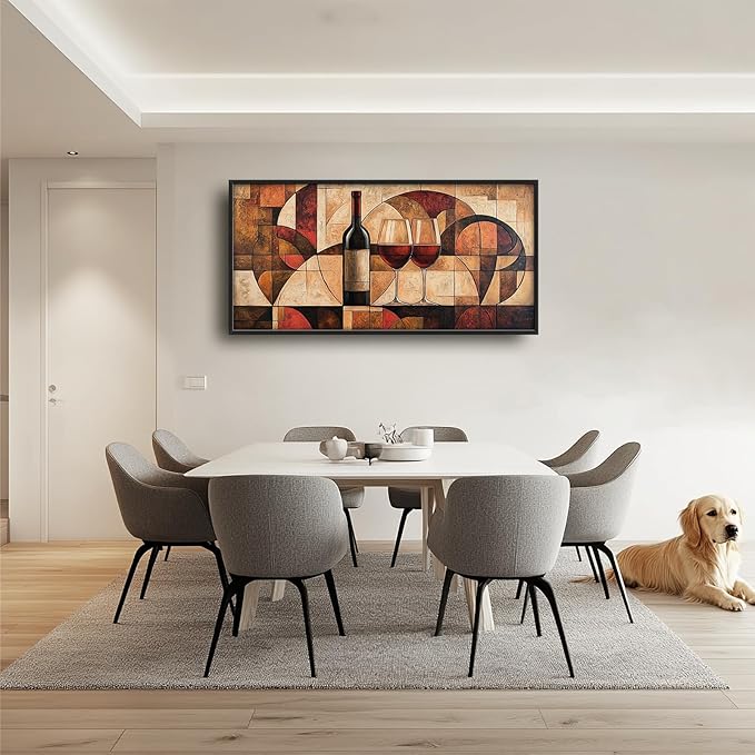 Wine Glass Large Wall Art for Living Room Abstract Vintage Cups Framed Canvas Decor Geometry Prints Painting Pictures Extra Large Modern Artwork for Bedroom Kitchen Dining Room Bar Home 30"x60"