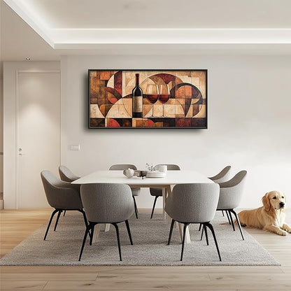 Wine Glass Large Wall Art for Living Room Abstract Vintage Cups Framed Canvas Decor Geometry Prints Painting Pictures Extra Large Modern Artwork for Bedroom Kitchen Dining Room Bar Home 30"x60"