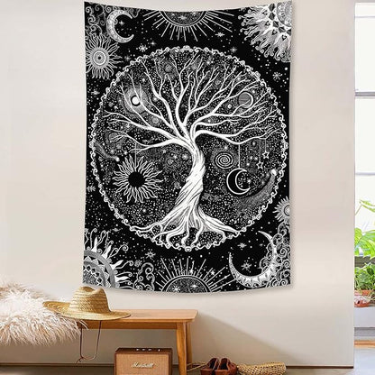 Lunerfex Tree of Life Tapestry Black and White Tapestry Mystical Sun and Moon Tapestries for Bedroom and Living Room Decor Black Tree 44×60 Inches