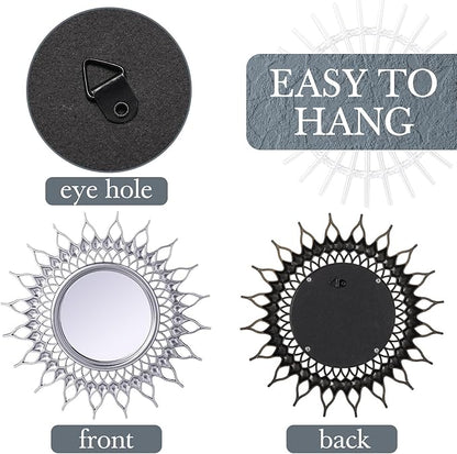 Namalu 6 Pcs Mirrors - Small Circle Sun Mirrors for Decorative Wall Art - Entryway, Bathroom, Bedroom, Living Room (Silver, Classic)