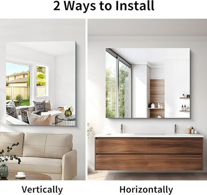 CILIBER Frameless Mirror, 40x48 Mirrors for Wall, Large Bathroom Mirror for Over Sink, Rectangle Frameless Vanity Mirror with Polished Edge, 3mm Tempered Glass, Hangs Horizontally or Vertically