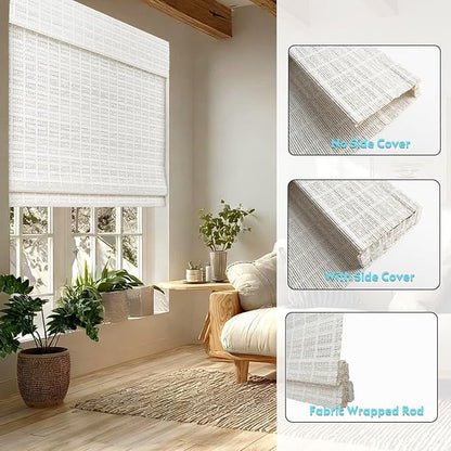 Motorized Bamboo Roman Shades, Motorized Blinds with Remote Compatible with Homekit, Alexa GoogleHome, Smart Wood Woven Shades for Indoor Windows, Customize, White Current