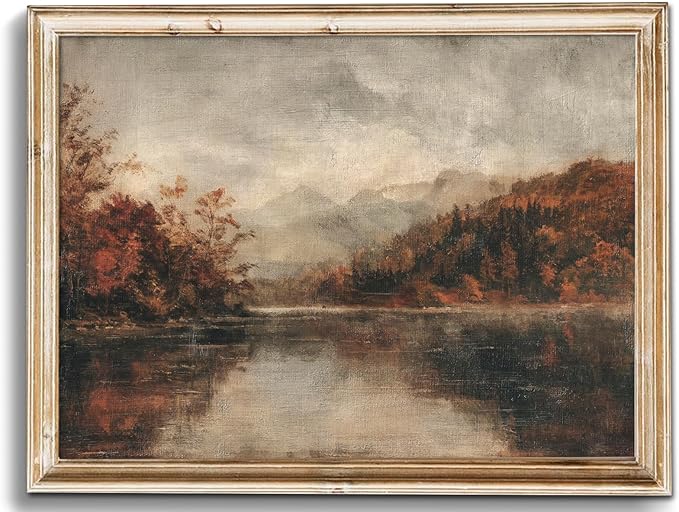 uniro Vintage Wall Art Prints, Farmhouse Lake Landscape, Rustic Country Fall Decor, Canvas Prints, Unframed (8" x 10")