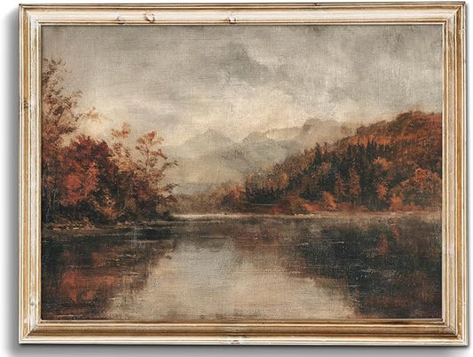uniro Vintage Wall Art Prints, Farmhouse Lake Landscape, Rustic Country Fall Decor, Canvas Prints, Unframed (8" x 10")