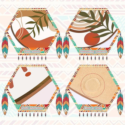 Zzbakress 5 Pcs Boho Wall Decor Farmhouse Wooden Round Bathroom Decor Vintage Boho Wall Decor Modern Aesthetic Minimalist Wooden Wall Art for Bedroom Office (Fresh, 5)