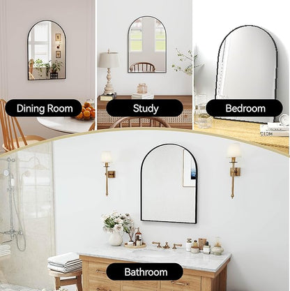 SCWF-GZ 30x20 Arch Mirror Rectangle Wall Mounted Hanging or Against Wall Aluminum Alloy Metal Frame Dressing Make-up Mirrors for Entryway Bedroom Bathroom Living Room 30 20 inch Black