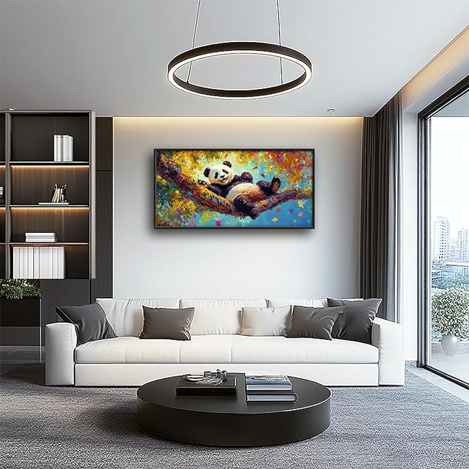 Panda Large Wall Art for Living Room Autumn Nature Tree Fall Decor Funny Animal Pictures Canvas Prints Extra Large Framed Artwork Oversized Painting for Modern Home Bedroom Kitchen 30"x60"