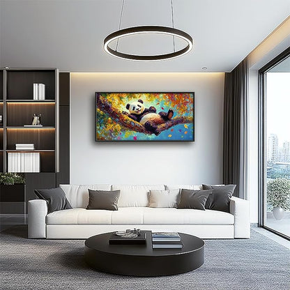 Panda Large Wall Art for Living Room Autumn Nature Tree Fall Decor Funny Animal Pictures Canvas Prints Extra Large Framed Artwork Oversized Painting for Modern Home Bedroom Kitchen 30"x60"