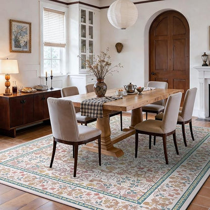 AMADA HOMEFURNISHING 5x7 Area Rug, Washable Living Room Rug with Non-Slip Backing, Low Pile and Durable Edge Binding, Vintage Soft Floral Rugs for Living Room, Bedroom, Dining Room
