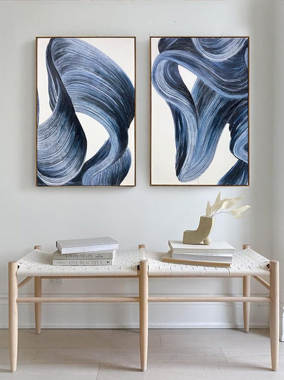 Zessonic Blue Abstract Wall Art Set of 2- Framed Twist Stroke Minimalist Graffiti on White Background Modern Canvas Artwork for Living Room, Bedroom, Office Decor, 24 x 36 Inches x 2