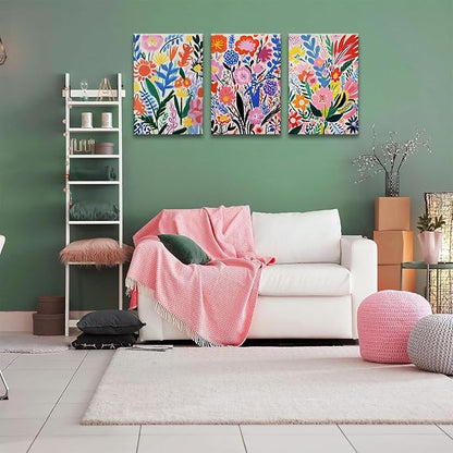 TBKHUDBI Henri Matisse Wall Art Colorful Floral Painting Canvas Prints Set of 3 Flower Market Poster Pictures Watercolor Wall Decor for Nursery Living Room Bedroom Bathroom 16"x24" Framed