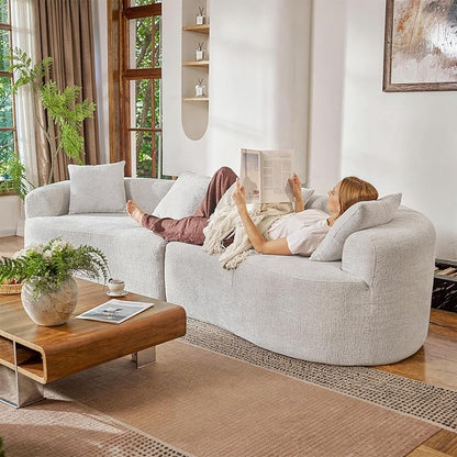 110” Modern Curved Sofa,Oversized Couch for Living Room,Cloud Couch with Boneless Couchs,Modular Sectional Sofa with Deep Seat,No Assembly Required,Beige