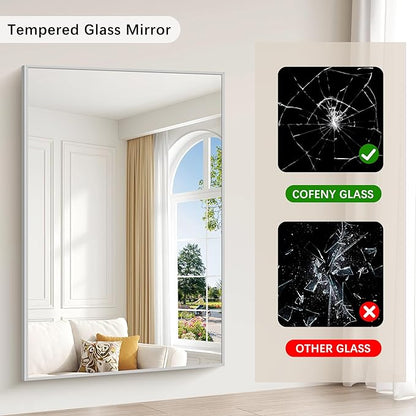 COFENY 40x60inch Silver Bathroom Mirror, Silver Rectangle Mirror with Frame, Large Rectangular Wall Mirrors for Bathroom, Living Room, Hair Salon, Big Farmhouse Mirror Hang Horizontal/Vertical