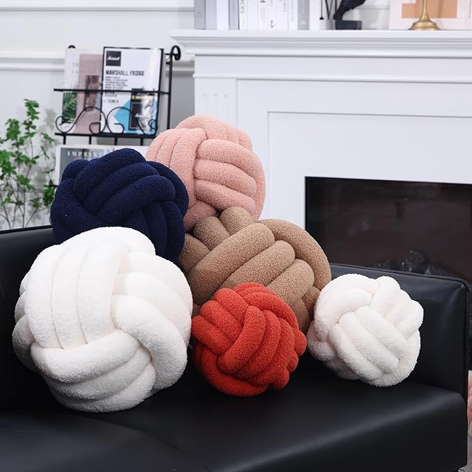 Petrella Knot Pillow Ball Round Throw Pillows Home Decor Cushion Decorative Aesthetic Throw Pillows，Lambswool White 13inch