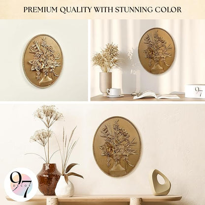 97 Decor Vintage Wall Sculptures For Living Room - Gold Vintage Wall Decor, Ornate Oval Hangings Antique Pediment Brass Floral Walls Art Gallery For Home Kitchen Bedroom Decorations