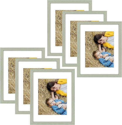 Golden State Art, 11x14 Picture Frame Set of 6 - Matted to 8x10 Photo - Engineered Wood Gallery Frame Set - Wall Mounting (Grey,6 Pack)