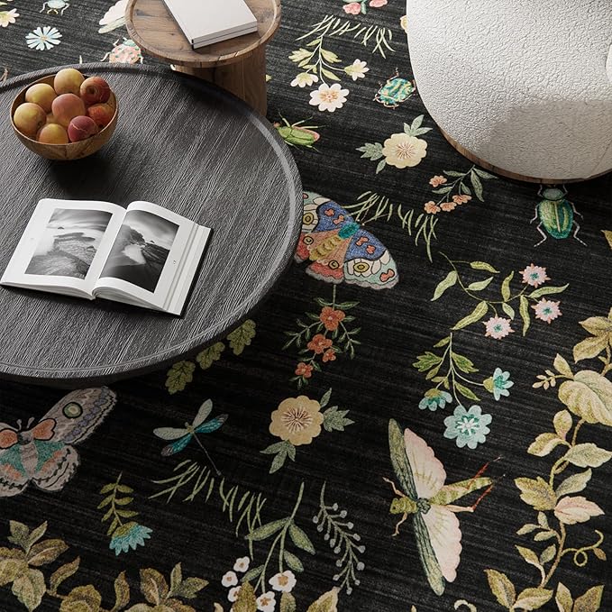 Machine Washable Rug for Living Room: 9x12 Area Rugs Vintage Bedroom Rug Stain Resistant Non Slip Low Pile Soft Carpet for Bedroom Kitchen Dining Room Nursery Kids Room Farmhouse Home Office