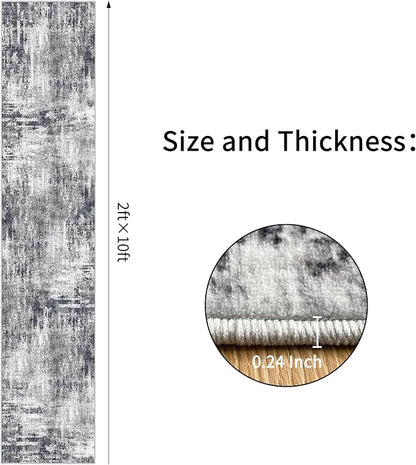 Grey Runner Rugs for Hallway: Abstract Washable Runner Rug 2x10 for Entryway Kitchen Bedroom Bathroom - Modern Cozy Home Decor Long Carpet Mat Stain-Resistant - Dark Grey