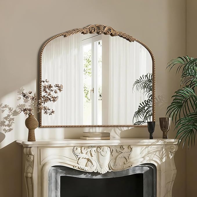 Besdomus Large Gold Vintage Mirror: 29"x 36" French Baroque Bathroom Mirror - Traditional Ornate Antique for Dresser/Mantel/Bedroom/Entryway/Hallway - Home Decor for Living Room
