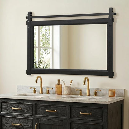 Besdomus Bathroom Black Farmhouse Mirror: 42"x28" Barn Door Rustic Solid Cedar Wood Frame - Wall Decorative Mirror for Fireplace/Living Room/Bathroom Remodel - Modern Farmhouse Decor for Homemakers
