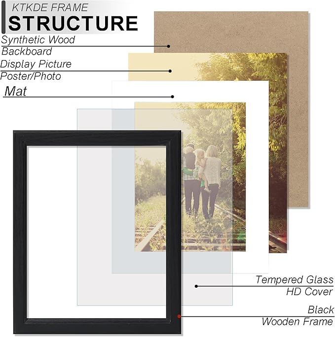 KTKDE 15x23 Picture Frame,Poster Frame Display Pictures 13 x 19 with Mat or 15x23 Without, Tempered Glass, 23 by 15 Black Wooden Frame Wall Gallery Photo Frame best gift