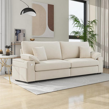 88.58" Modern Loveseat Couches for Living Room, Comfy Sofa with Deep Seat Couch, USB/Type-C Port, Side Storage, Removable Cover, Couches for Living Room Apartment, Beige