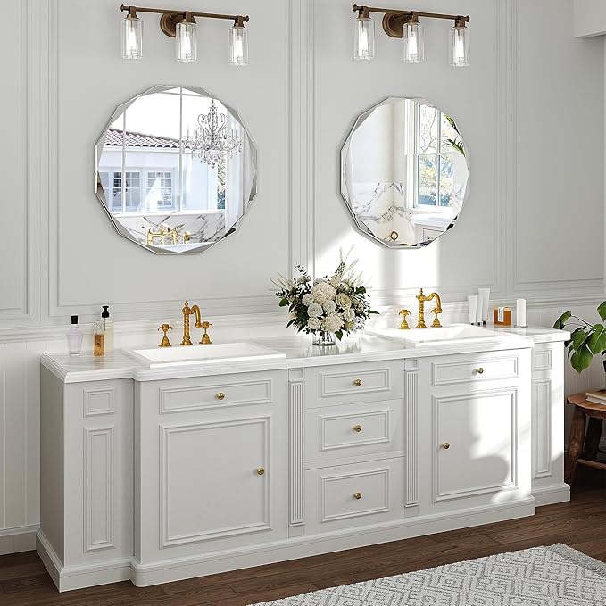 30x30 Inch Round Beveled Bathroom Mirror, Circle Frameless Copper-Free Silver Mirror, Modern Vanity Mirror, Decorative Wall Mirrors for Restroom, Bedroom, Living Room, Bathroom, Entryway