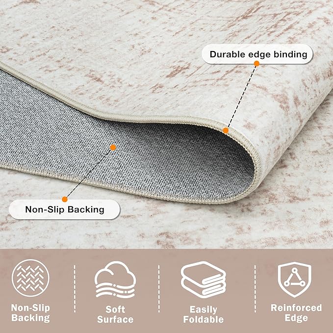 9x12 Area Rugs for Living Room Washable Rug: Anti-Skid Abstract Modern Living Room Rug Soft Thin Carpets Indoor Floor Non-Shedding Carpet for Bedroom Dining Farmhouse Nursery Home Office Beige White