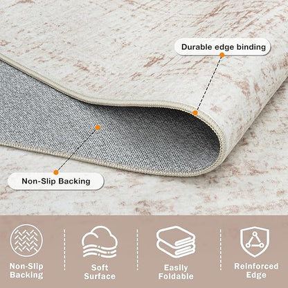 6x9 Area Rugs for Living Room Washable Rug: Anti-Skid Abstract Modern Living Room Rug Soft Thin Carpets Indoor Floor Non-Shedding Carpet for Bedroom Dining Farmhouse Nursery Home Office Beige White