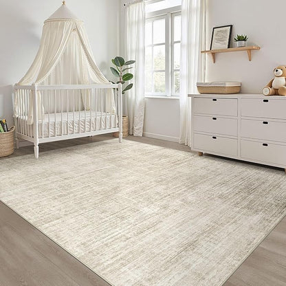 6x8 Area Rugs Living Room: Washable Large Neutral Beige Rug Abstract Soft Modern Stain Resistant Indoor Floor Non-Slip Carpet for Bedroom Nursery Kids Office Playroom Dining Room Under Table Home
