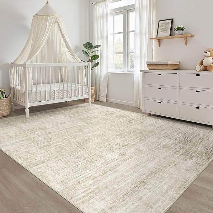 12x15 Area Rug Living Room: Washable Large Neutral Beige Rugs Abstract Soft Modern Stain Resistant Indoor Floor Non-Slip Carpet for Bedroom Nursery Kids Office Playroom Dining Room Under Table Home
