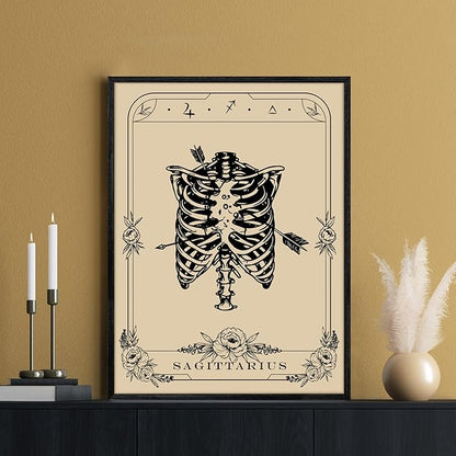 SERIMINO Witchy Framed Wall Art, Sagittarius Tarot Canvas Prints Paintings, Horoscope Dark Academia Home Decor Aesthetic, 12X16inch Gothic Wall Decor for Room