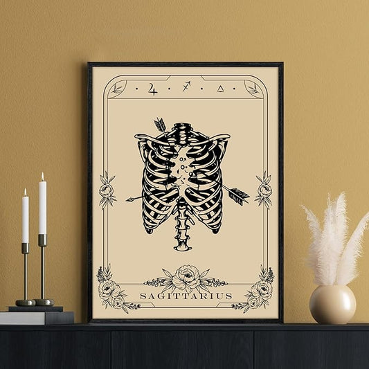 SERIMINO Witchy Framed Wall Art, Sagittarius Tarot Canvas Prints Paintings, Horoscope Dark Academia Home Decor Aesthetic, 12X16inch Gothic Wall Decor for Room