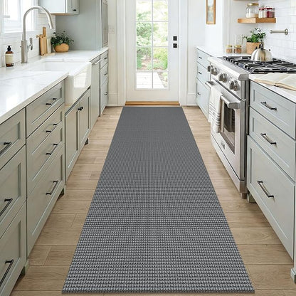 KOZYFLY Woven 3x7 Washable Kitchen Runner Rug, Non Slip Wide Runners for Hallway, Cotton Entryway Runner, Braided Floor Carpet for Entry, Kitchen, Bedside, Hall, Grey/Dark Grey
