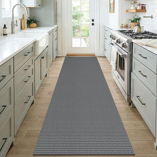 KOZYFLY Woven 3x7 Washable Kitchen Runner Rug, Non Slip Wide Runners for Hallway, Cotton Entryway Runner, Braided Floor Carpet for Entry, Kitchen, Bedside, Hall, Grey/Dark Grey