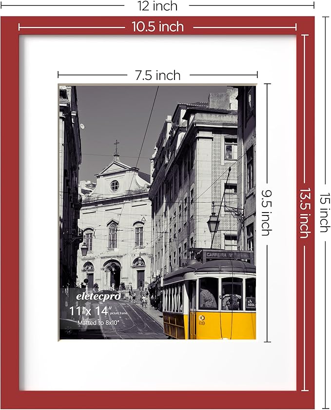 eletecpro 11x14 Picture Frames Set of 5, Gallery Wall Frame Display 8x10 Photo with Mat or 11x14 without Mat, Picture Frame Collage Wall Decor for Wall Mounting, Red