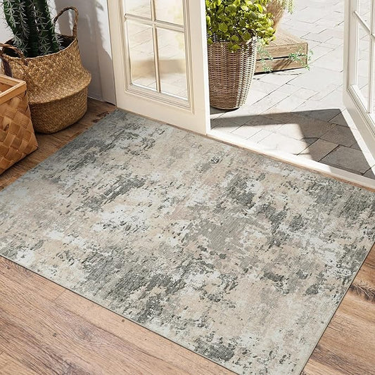 ROYHOME Modern Abstract 2x3 Area Rug Non Slip Non Shedding Low Pile Stain Resistant Rug for Entryway Kitchen Bedroom,Grey Yellow
