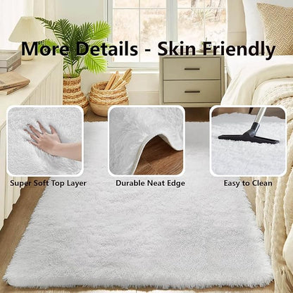 Floralux White Fluffy Rugs for Bedroom Living Room 4x6 Rug, Soft Fluffy Fuzzy Carpet, Shag Plush Carpets for Nursery Kids Room