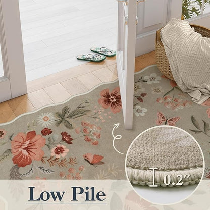 Lahome Floral Runners for Hallways, 2'6''x8' Kitchen Runner Rug Non Slip, Soft Washable Runner with Rubber Backing Carpet for Laundry Bedroom Bathroom Flore (Brown)