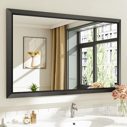 Briivue 48x30 Inch Black Bathroom Mirror for Wall, Thick Metal Framed Rectangle Mirrors for Over Sink, Bedroom, Living Room, Entryway, Anti-Rust, HD Tempered Glass