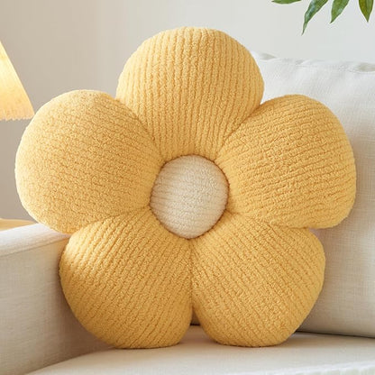 Flower Pillow, Decorative Throw Pillow for Couch, Cute Decor Pillows for Bed, Aesthetic Flower Shaped Pillow Fun Cushion (Yellow, 19.6 Inches)