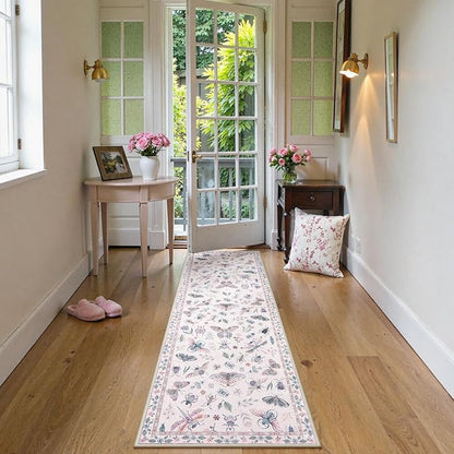 Lahome Insect Washable Runner Rug, 2x6 Kitchen Runners for Hallways 6 Feet Non Slip, Soft Laundry Room Rug Ultra-Thin Long Carpet for Bathroom Bedroom Entryway Vionnet, Pink