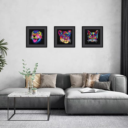 ELSKER&HOME 18x18 Frame Black, 14x14 Frame with Mat or 18x18 Picture Frame without Mat 3 Pack, Wall Mounting Include 3 Wall Art Prints