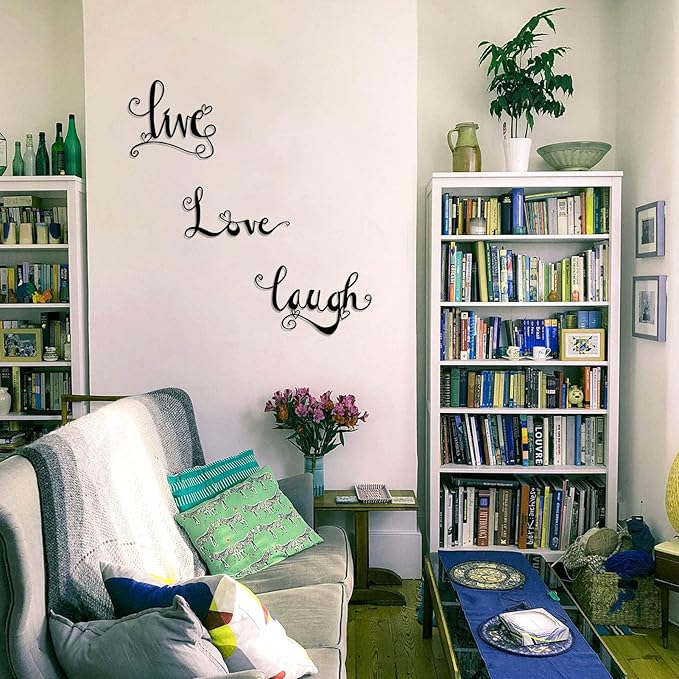 ESTART 3 Pieces Black Metal Letter Sign Decor 'Live Laugh Love' WordArt Wall Art Decor for Home Indoor Outdoor Bedroom Living room Bathroom and Office