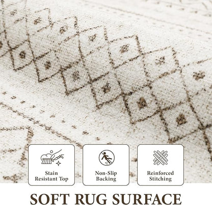 Area Rug 4x6 Geometric Rug: Washable Boho Moroccan Rugs Soft Farmhouse Rug, Modern Neutral Stain Resistant Indoor Floor Carpet for Livingroom Bedroom Dining Table Nursery(Brown,4X6)