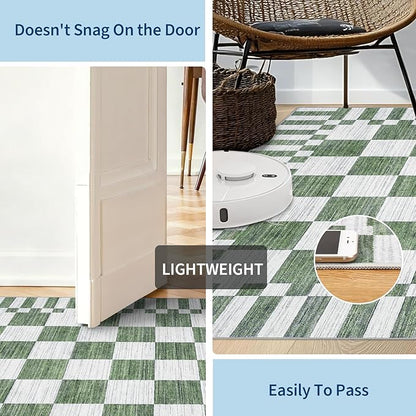 GarveeHome 2×8 Kitchen Runner Rug Non Slip,Sage Green Checkered Rug,Washable Runner Rug for Hallway Soft Low-Pile Geometric Checkerboard Rugs for Entryway Kitchen Dining Room