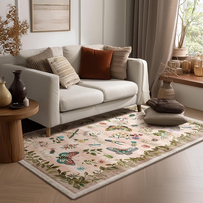 4x6 Washable Area Rugs for Entryway: Small Living Room Rug Stain Resistant Non Slip Low Pile Soft Faux Wool Throw Rug for Bedroom Kitchen Bathroom Laundry Room Dorm Home Office Front Door Entry Indoor