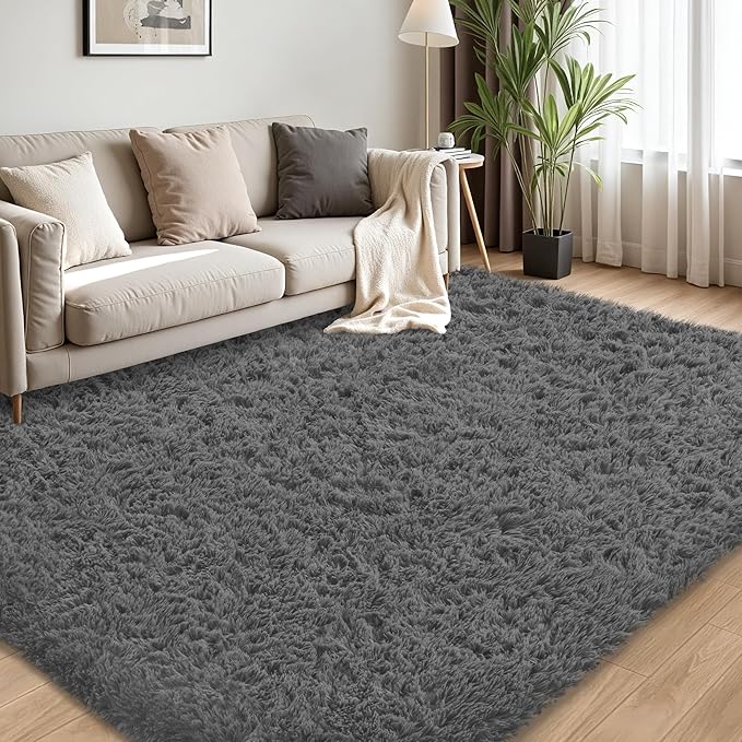 5x8 Area Rug for Living Room:Ultra Soft Fluffy Shag Dark Grey Rugs,Large Fuzzy Plush Indoor Non Slip Carpet Washable Rug for Bedroom Kids Nursery Office Dorm Modern Decor(Dark Grey 5'x8')